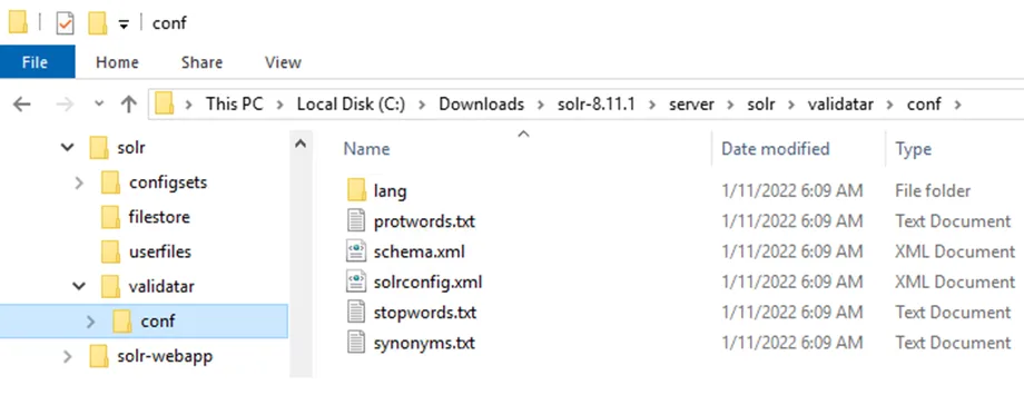3. إضافة نواة Validatar إلى Solr